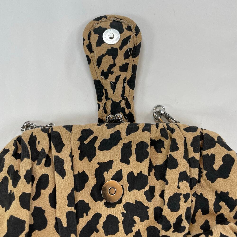 Nine West Leopard Print Faux Suede Pouch Clutch Bag Tan Black Chain Strap - Picture 7 of 8